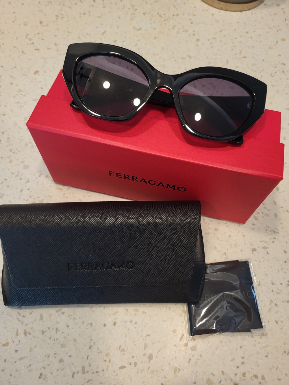 Salvatore Ferragamo Black Cat-Eye Sunglasses